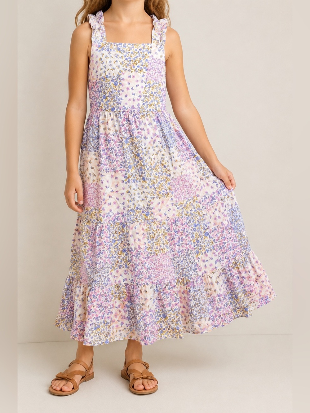 Art Class Girls 7/8 Floral Tiered Maxi Dress Boho Elastic Back